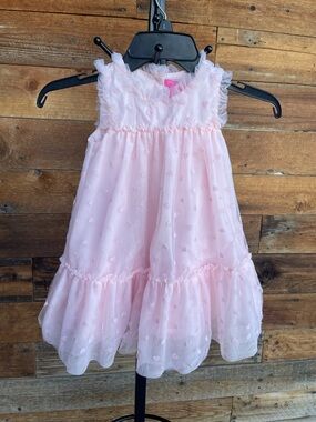 Isaac Mizrahi Pink Heart Overlay Ruffle-Tier Dress